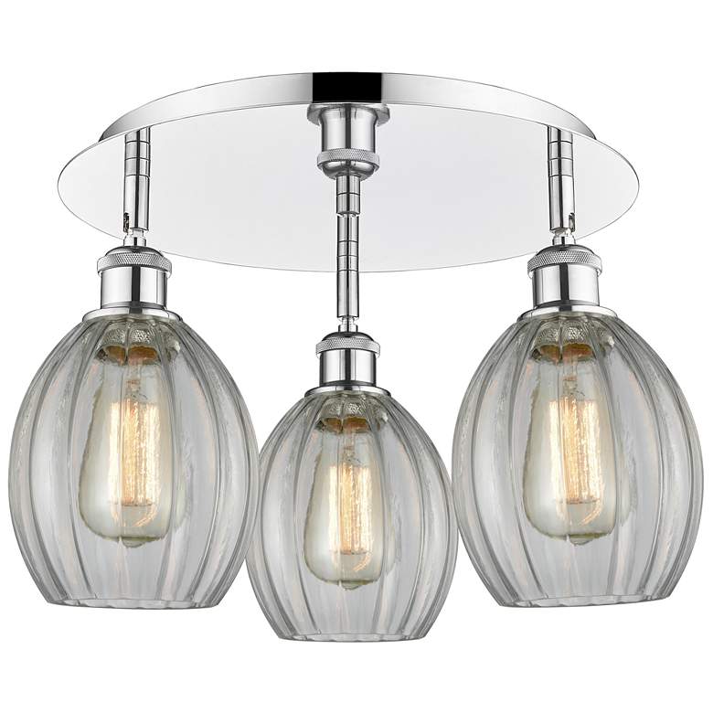Image 1 Eaton 17.25"W 3 Light Polished Chrome Flush Mount With Clear Glass Sha