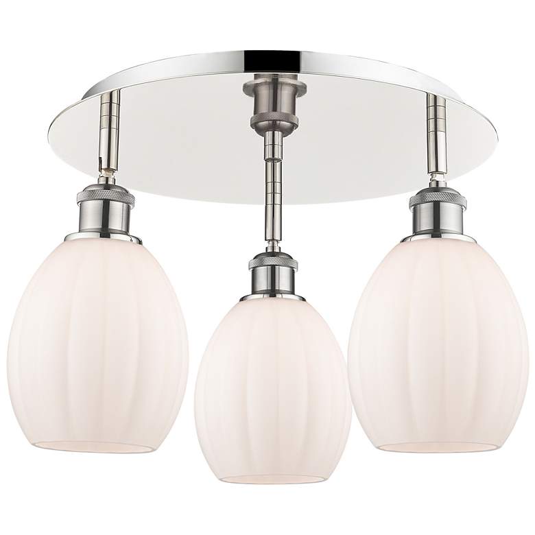 Image 1 Eaton 17.25"W 3 Light Polished Nickel Flush Mount w/ White Shade