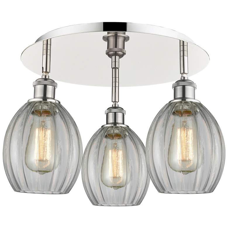Image 1 Eaton 17.25"W 3 Light Polished Nickel Flush Mount With Clear Glass Sha