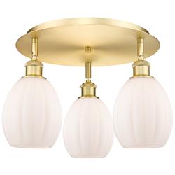 Eaton 17.25"W 3 Light Satin Gold Flush Mount With Matte White Glass Sh