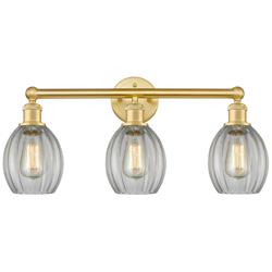 Eaton 23.5" Wide 3 Light Satin Gold Bath Vanity Light With Clear Shade