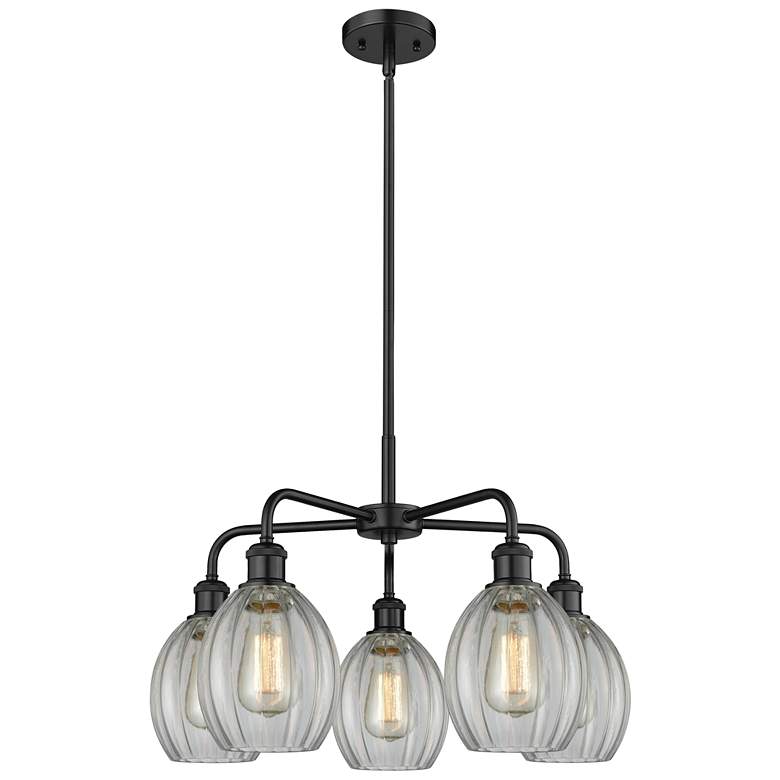 Image 1 Eaton 23.5" Wide 5 Light Matte Black Stem Hung Chandelier With Clear S