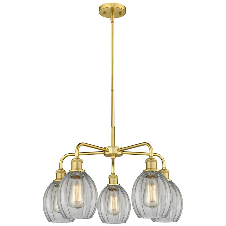Image 1 Eaton 23.5" Wide 5 Light Satin Gold Stem Hung Chandelier With Clear Sh