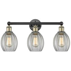 Eaton 23.5"W 3 Light Black Antique Brass Bath Vanity Light With Clear