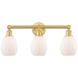 Eaton 23.5"W 3 Light Satin Gold Bath Vanity Light With Matte White Sha