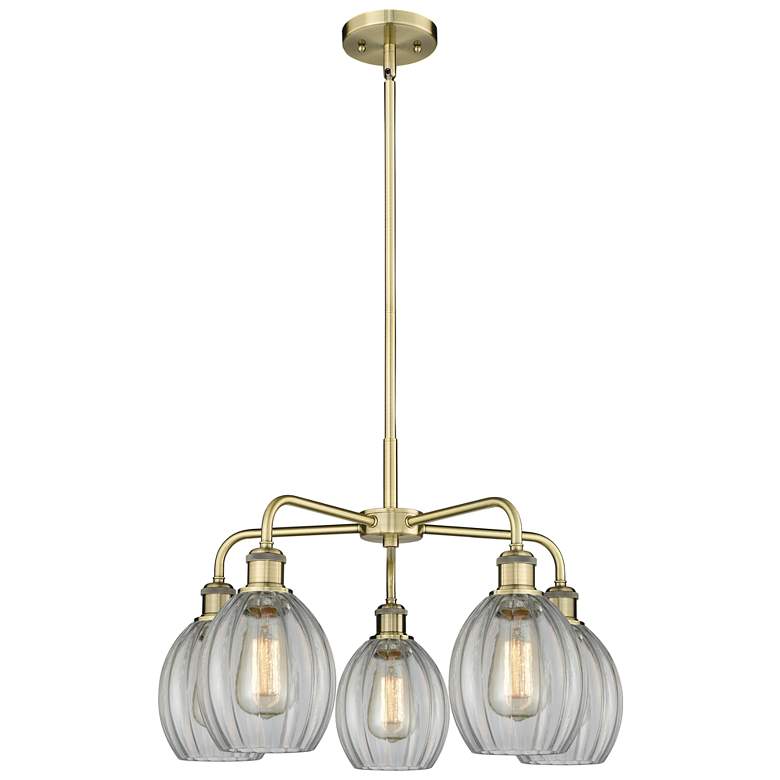 Image 1 Eaton 23.5"W 5 Light Antique Brass Stem Hung Chandelier With Clear Sha