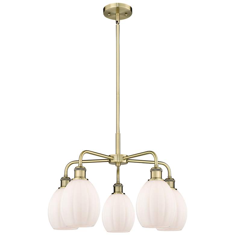 Image 1 Eaton 23.5"W 5 Light Antique Brass Stem Hung Chandelier With White Sha