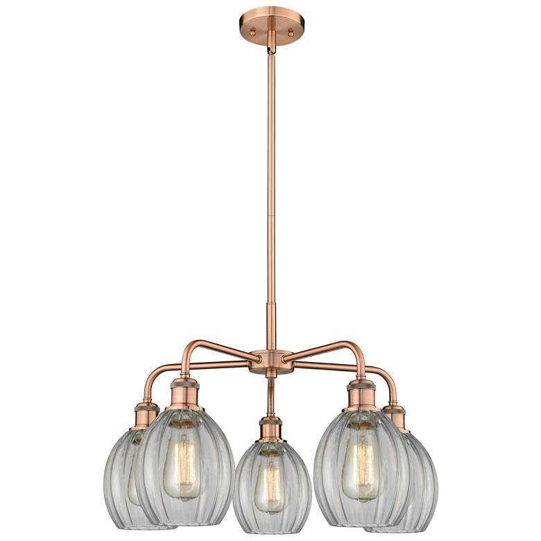Image 1 Eaton 23.5 inchW 5 Light Antique Copper Stem Hung Chandelier With Clear Sh