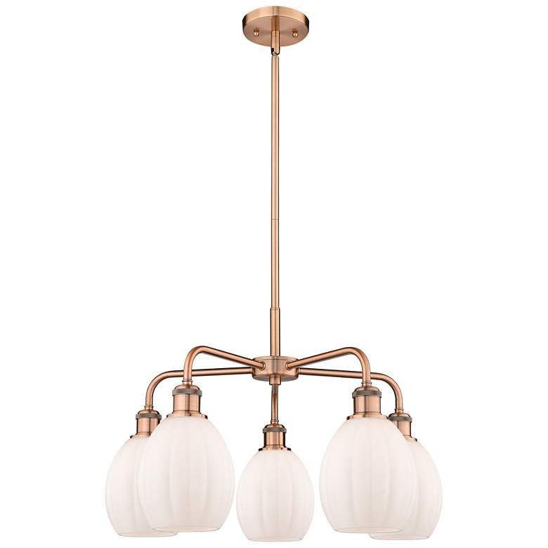 Image 1 Eaton 23.5"W 5 Light Antique Copper Stem Hung Chandelier With White Sh