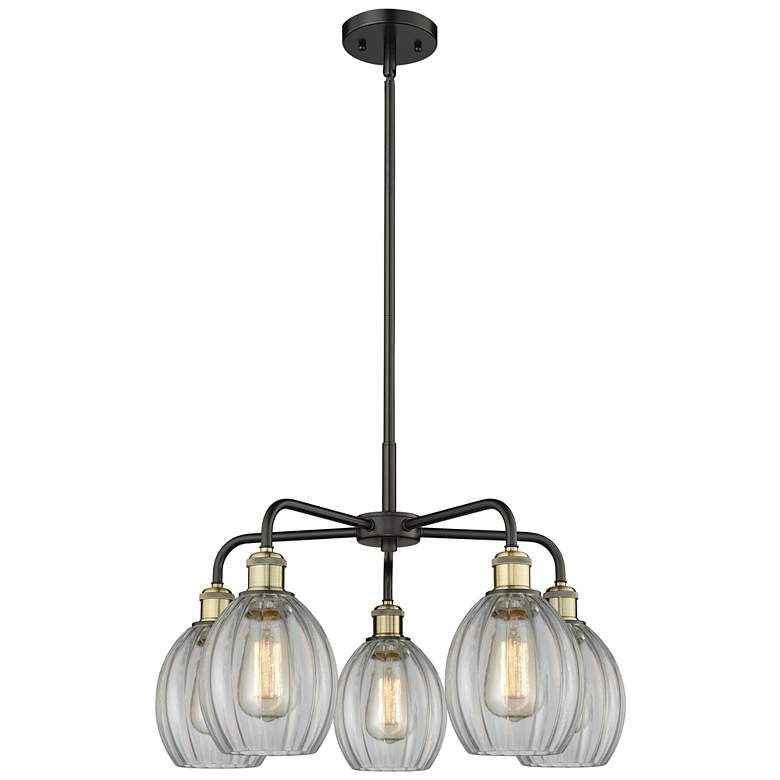 Image 1 Eaton 23.5"W 5 Light Black Brass Stem Hung Chandelier With Clear Shade