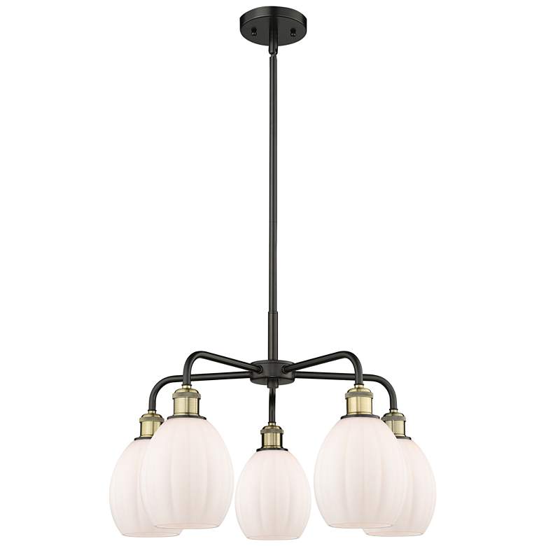 Image 1 Eaton 23.5"W 5 Light Black Brass Stem Hung Chandelier With White Shade