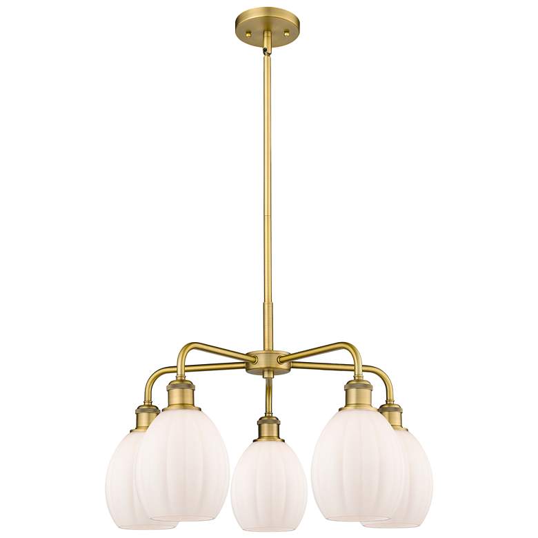 Image 1 Eaton 23.5"W 5 Light Brushed Brass Stem Hung Chandelier With White Sha