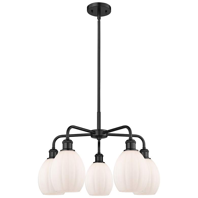 Image 1 Eaton 23.5"W 5 Light Matte Black Stem Hung Chandelier With White Shade