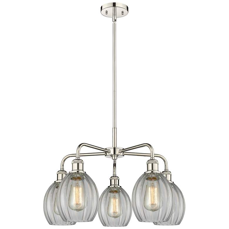 Image 1 Eaton 23.5"W 5 Light Polished Nickel Stem Hung Chandelier With Clear S