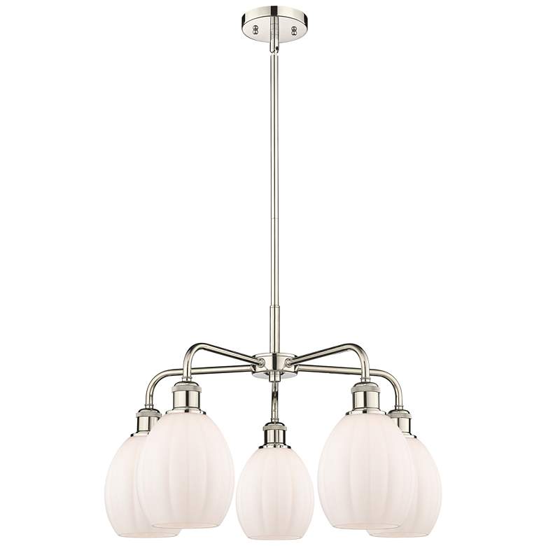 Image 1 Eaton 23.5"W 5 Light Polished Nickel Stem Hung Chandelier With White S