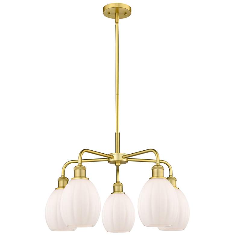 Image 1 Eaton 23.5"W 5 Light Satin Gold Stem Hung Chandelier With Matte White
