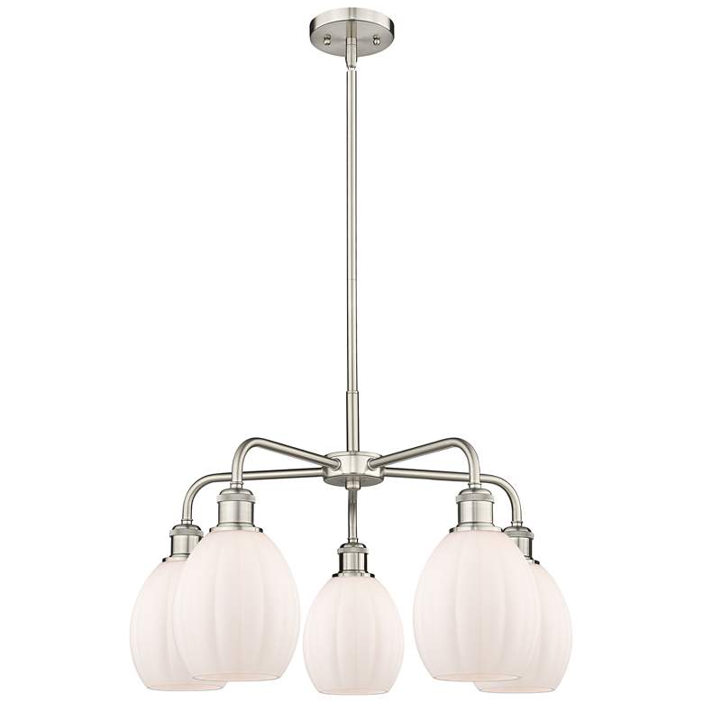 Image 1 Eaton 23.5"W 5 Light Satin Nickel Stem Hung Chandelier With White Shad