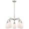 Eaton 23.5"W 5 Light Satin Nickel Stem Hung Chandelier With White Shad