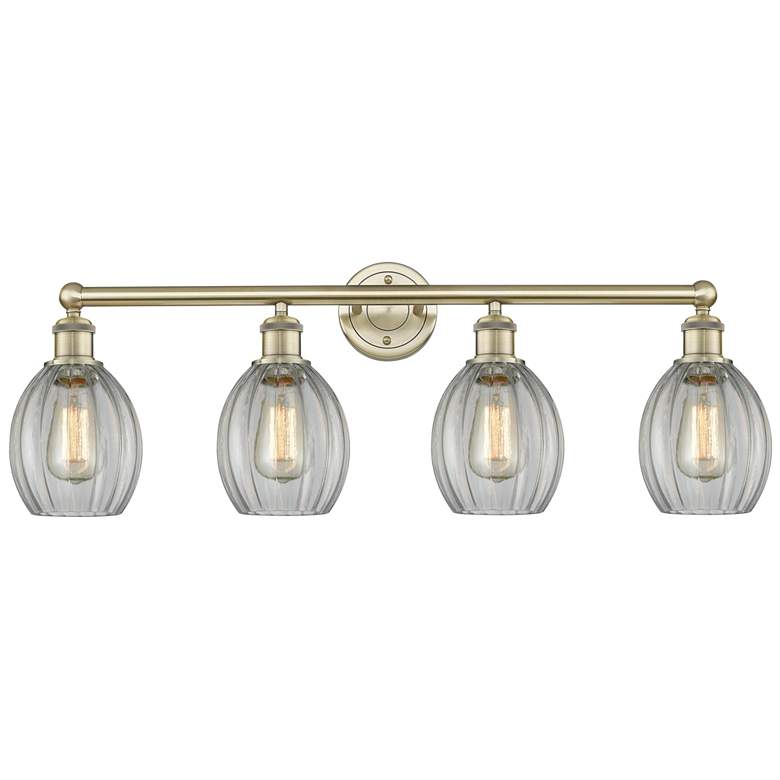 Image 1 Eaton 32.5" Wide 4 Light Antique Brass Bath Vanity Light With Clear Sh