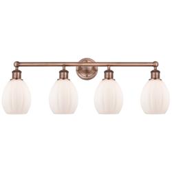 Eaton 32.5&quot;W 4 Light Antique Copper Bath Vanity Light With White Shade