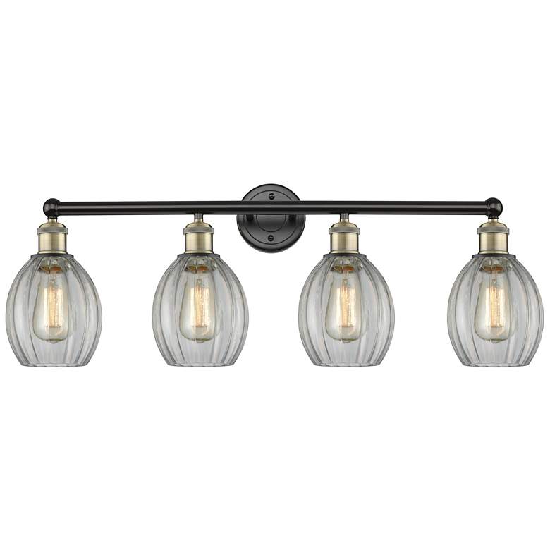 Image 1 Eaton 32.5"W 4 Light Black Antique Brass Bath Vanity Light With Clear