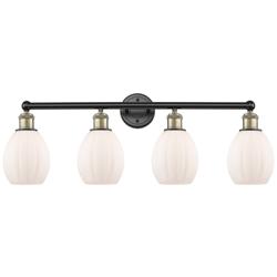 Eaton 32.5"W 4 Light Black Antique Brass Bath Vanity Light With White