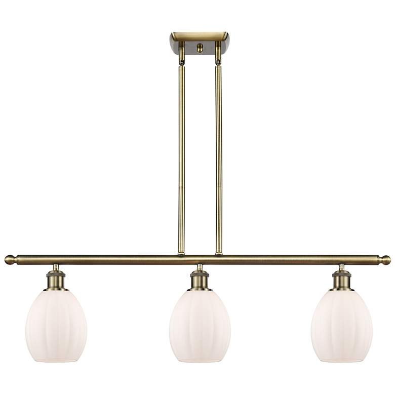 Image 1 Eaton 36" Wide 3 Light Antique Brass Stem Hung Island Light w/ White S