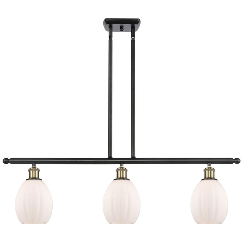 Image 1 Eaton 36" Wide 3 Light Black Brass Stem Hung Island Light w/ White Sha
