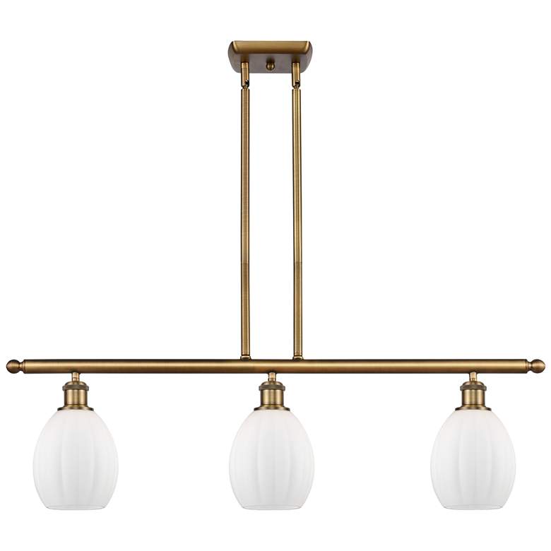Image 1 Eaton 36" Wide 3 Light Brushed Brass Stem Hung Island Light w/ White S