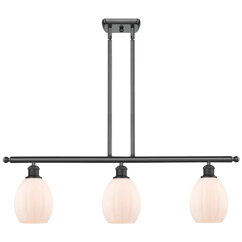 Image 1 Eaton 36" Wide 3 Light Matte Black Stem Hung Island Light w/ White Sha