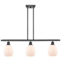 Eaton 36" Wide 3 Light Matte Black Stem Hung Island Light w/ White Sha