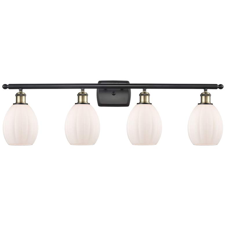 Image 1 Eaton 36" Wide 4 Light Black Brass Bath Vanity Light w/ Matte White Sh