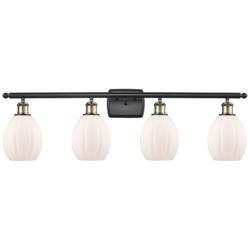 Eaton 36" Wide 4 Light Black Brass Bath Vanity Light w/ Matte White Sh