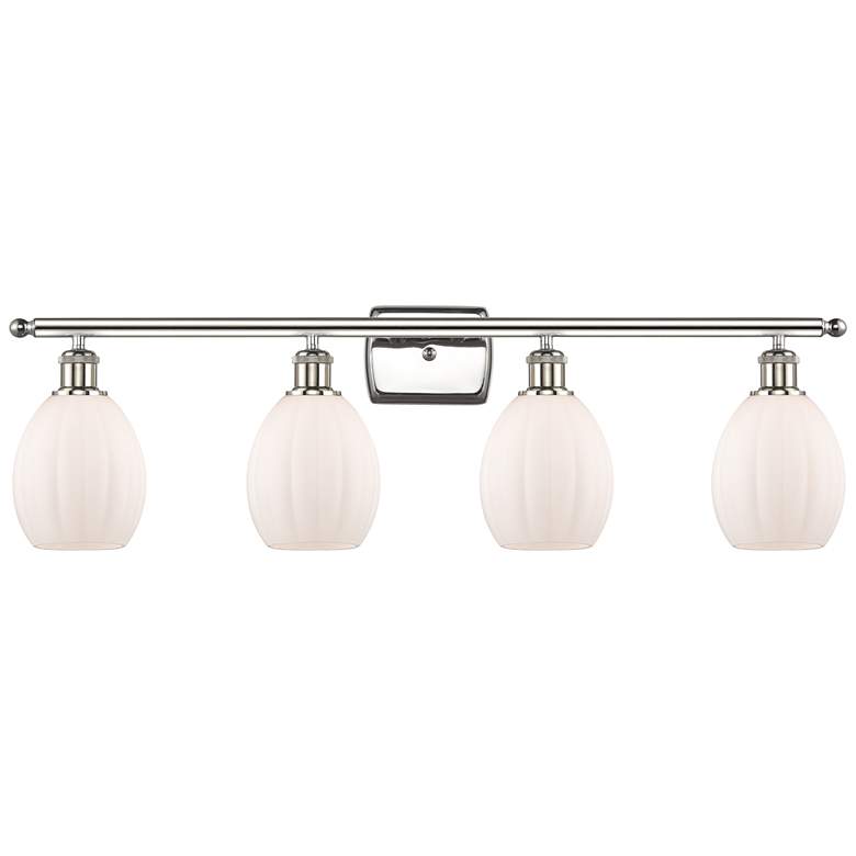 Image 1 Eaton 36" Wide 4 Light Polished Nickel Bath Vanity Light w/ White Shad