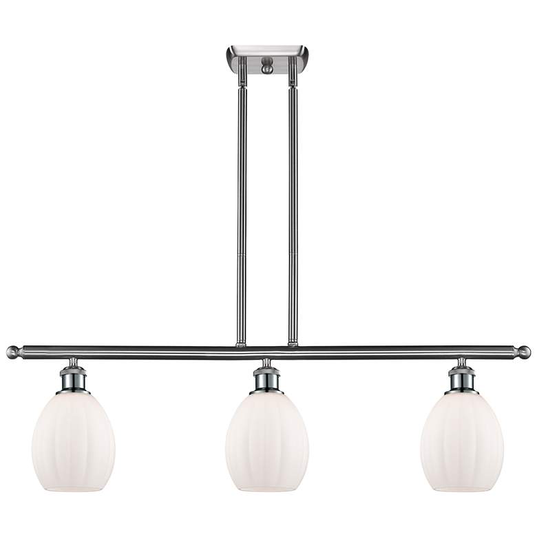 Image 1 Eaton 36"W 3 Light Brushed Nickel Stem Hung Island Light w/ White Shad