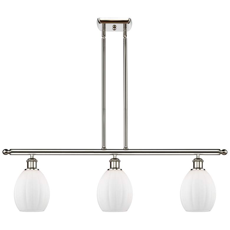 Image 1 Eaton 36"W 3 Light Polished Nickel Stem Hung Island Light w/ White Sha