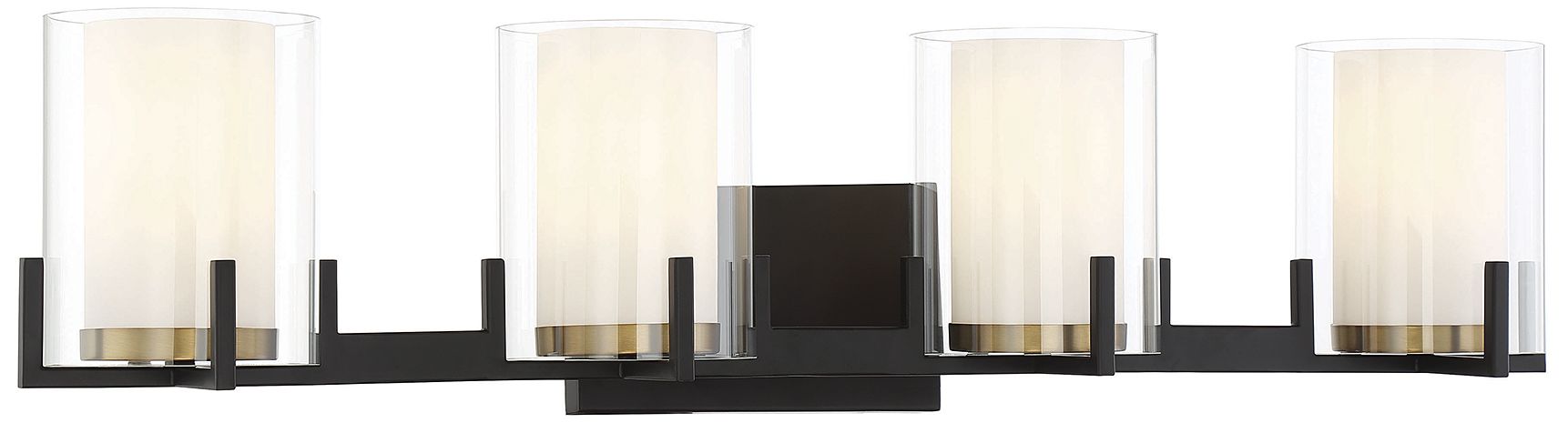 Thumbnail3 of Eaton 4-Light Bathroom Vanity Light in Matte Black with Warm Brass Accents more views