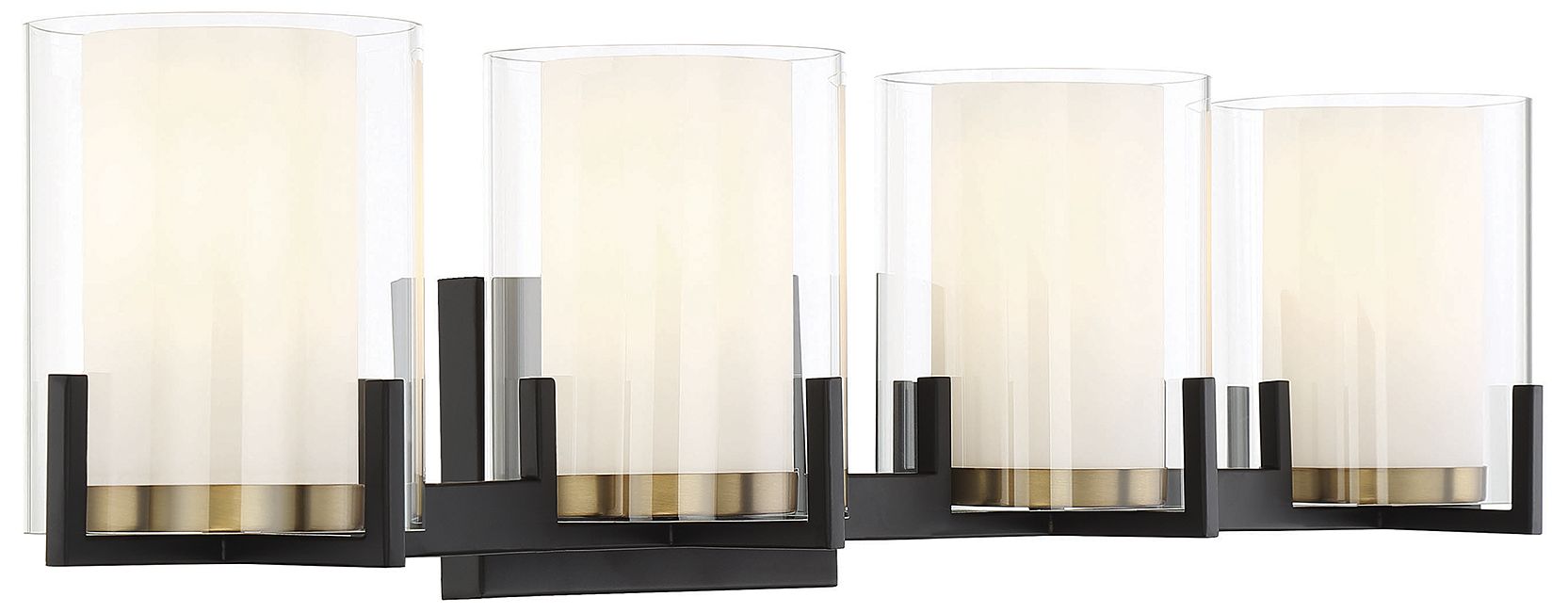 Thumbnail4 of Eaton 4-Light Bathroom Vanity Light in Matte Black with Warm Brass Accents more views