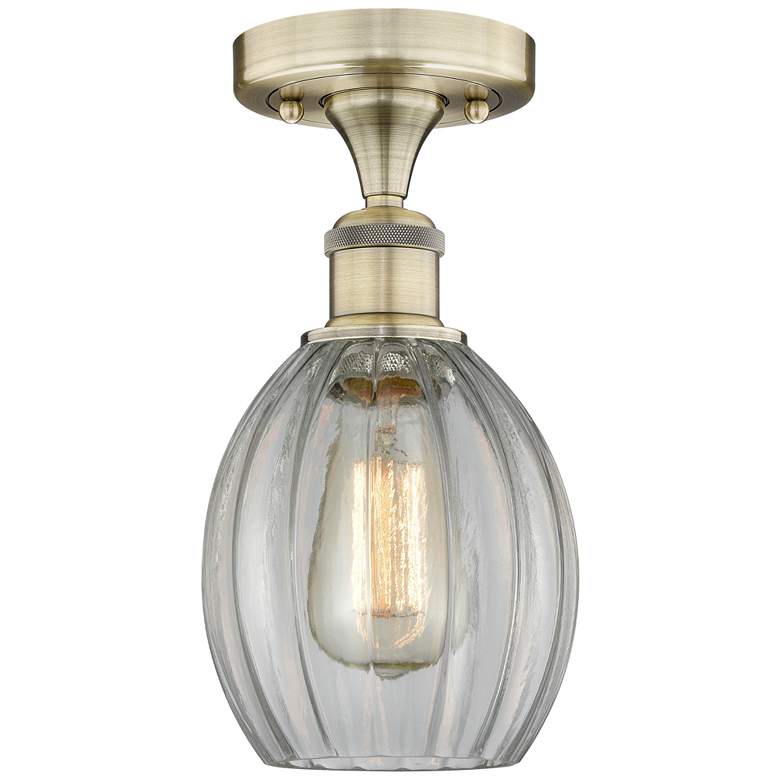Image 1 Eaton 5.5" Wide Antique Brass Semi.Flush Mount With Clear Glass Shade