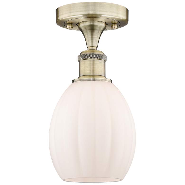 Image 1 Eaton 5.5" Wide Antique Brass Semi.Flush Mount With Matte White Glass