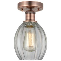 Eaton 5.5&quot; Wide Antique Copper Semi.Flush Mount With Clear Glass Shade