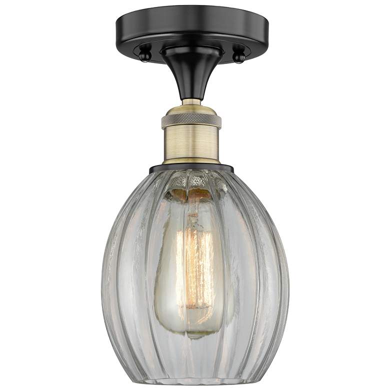 Image 1 Eaton 5.5" Wide Black Antique Brass Semi.Flush Mount With Clear Glass