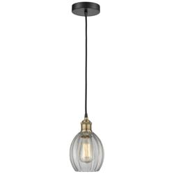 Eaton 5.5&quot; Wide Black Brass Corded Mini Pendant With Clear Shade