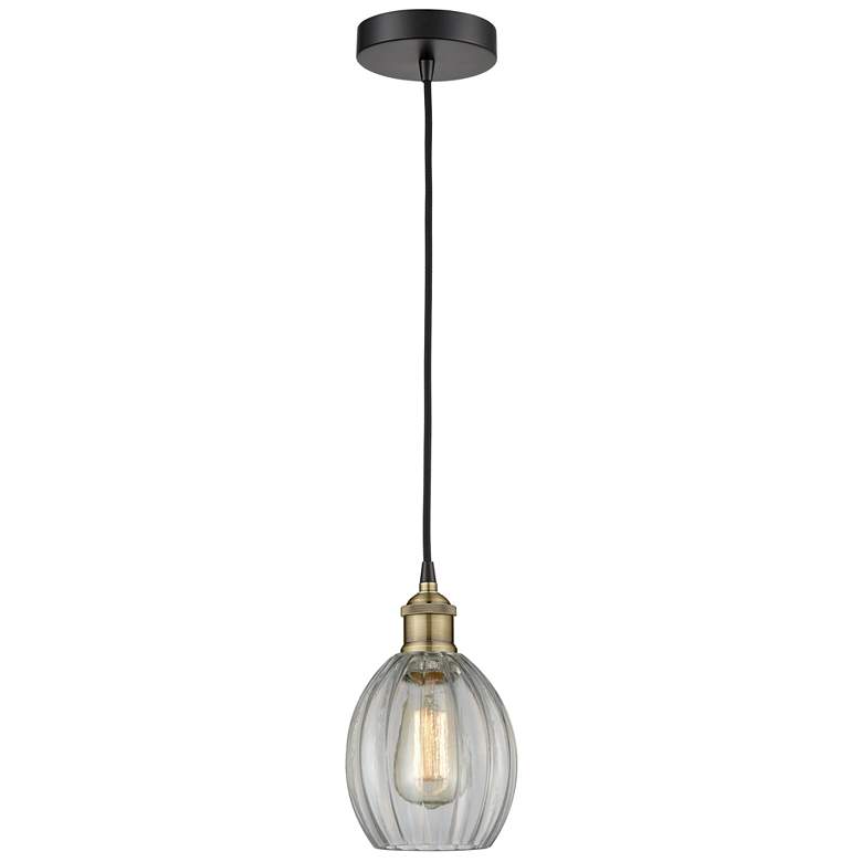 Image 1 Eaton 5.5" Wide Black Brass Corded Mini Pendant With Clear Shade