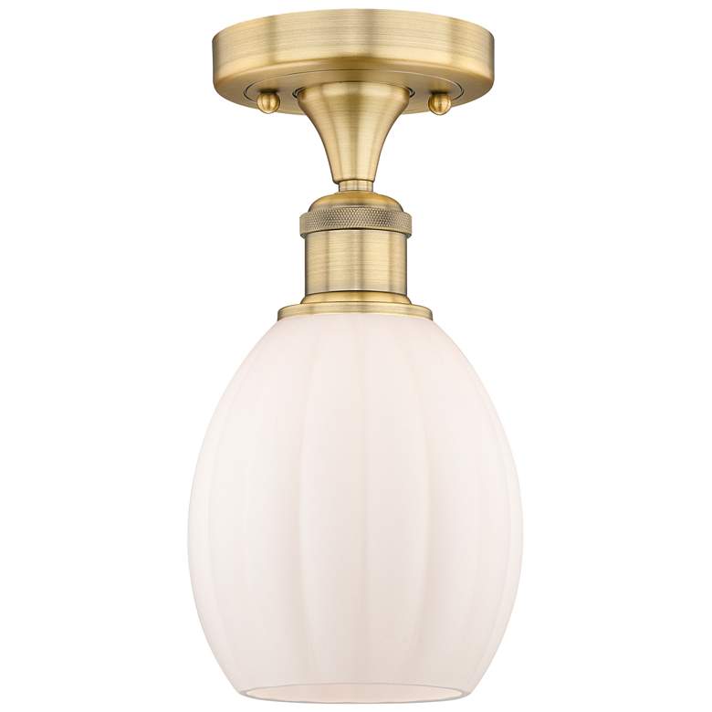 Image 1 Eaton 5.5" Wide Brushed Brass Semi.Flush Mount With Matte White Glass