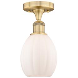 Eaton 5.5" Wide Brushed Brass Semi.Flush Mount With Matte White Glass