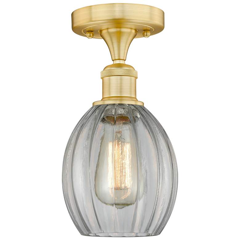 Image 1 Eaton 5.5" Wide Satin Gold Semi.Flush Mount With Clear Glass Shade
