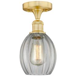 Eaton 5.5" Wide Satin Gold Semi.Flush Mount With Clear Glass Shade