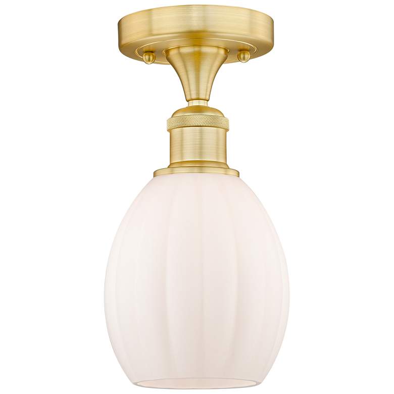 Image 1 Eaton 5.5" Wide Satin Gold Semi.Flush Mount With Matte White Glass Sha