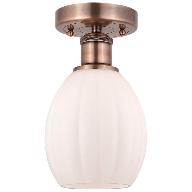 Image 1 Eaton 5.5"W Antique Copper Semi.Flush Mount With Matte White Glass Sha